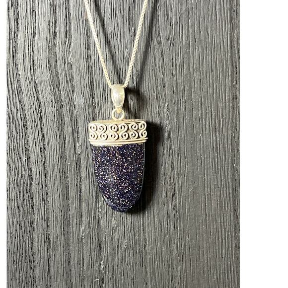 925 Sterling Silver Purple Goldstone Pendant Necklace 20” Box Chain Boho Artisan - Picture 3 of 10